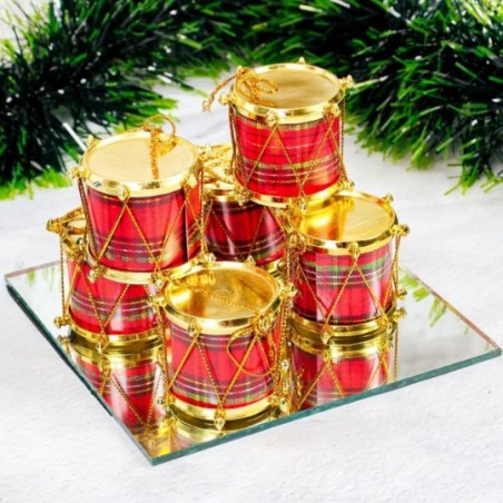 Tambor Enfeite De Natal Pendente Xadrez 6 Peças 3,7 Cm - Feira da Madrugda SP