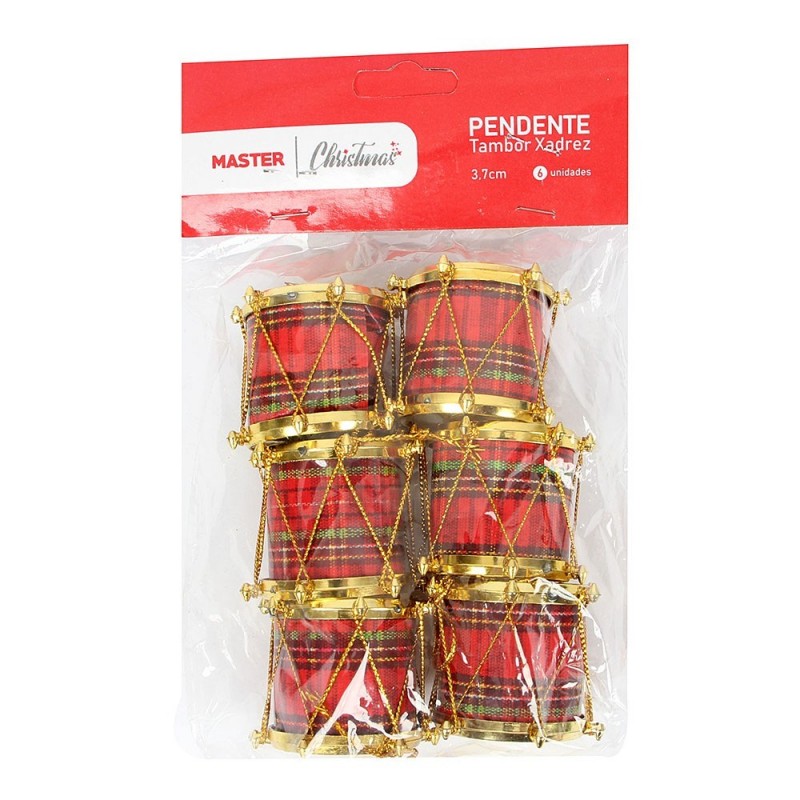 Tambor Enfeite De Natal Pendente Xadrez 6 Peças 3,7 Cm - Feira da Madrugda SP
