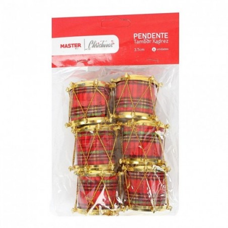 Tambor Enfeite De Natal Pendente Xadrez 6 Peças 3,7 Cm - Feira da Madrugda SP