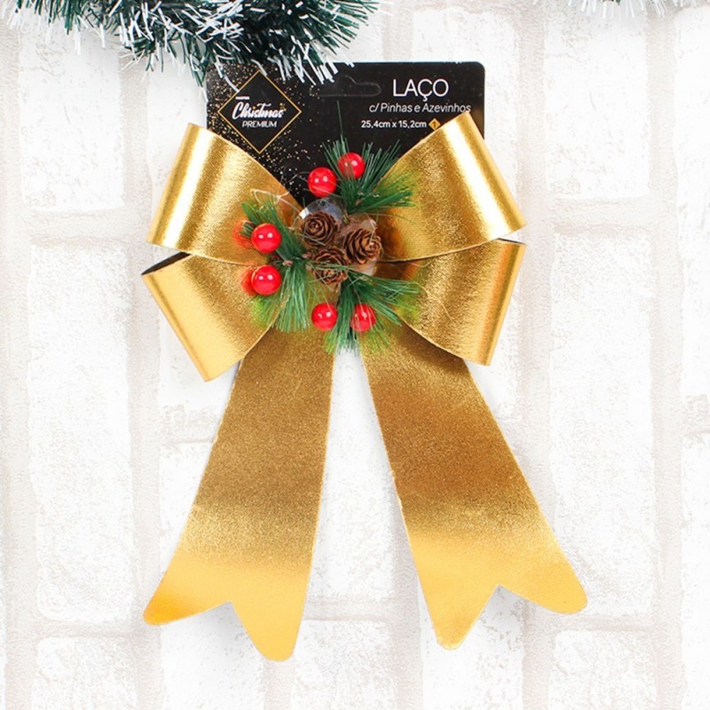 Laço Com Pinhas e Azevinhos 25,4cm Decoração Enfeite Natal - Compre Agora!