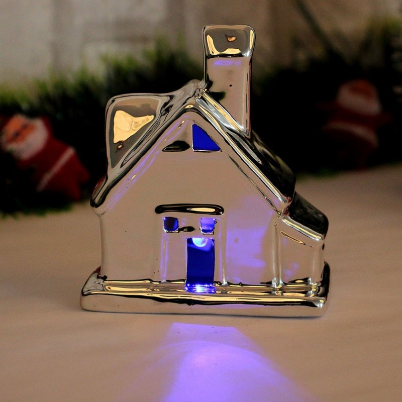 Enfeite Casinha De Cerâmica Com Led Colorido Decoração Natal - Feira da Madrugada SP