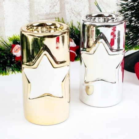 Enfeite Porta Vela De Porcelana Com Estrela De Natal - Feira da Madrugada SP