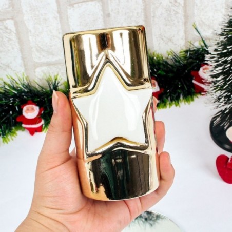 Enfeite Porta Vela De Porcelana Com Estrela De Natal - Feira da Madrugada SP