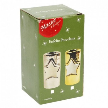 Enfeite Porta Vela De Porcelana Com Estrela De Natal - Feira da Madrugada SP