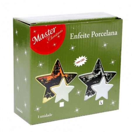 Enfeite Estrela De Porcelana Com LED Decoração Natal - Feira da Madrugada SP