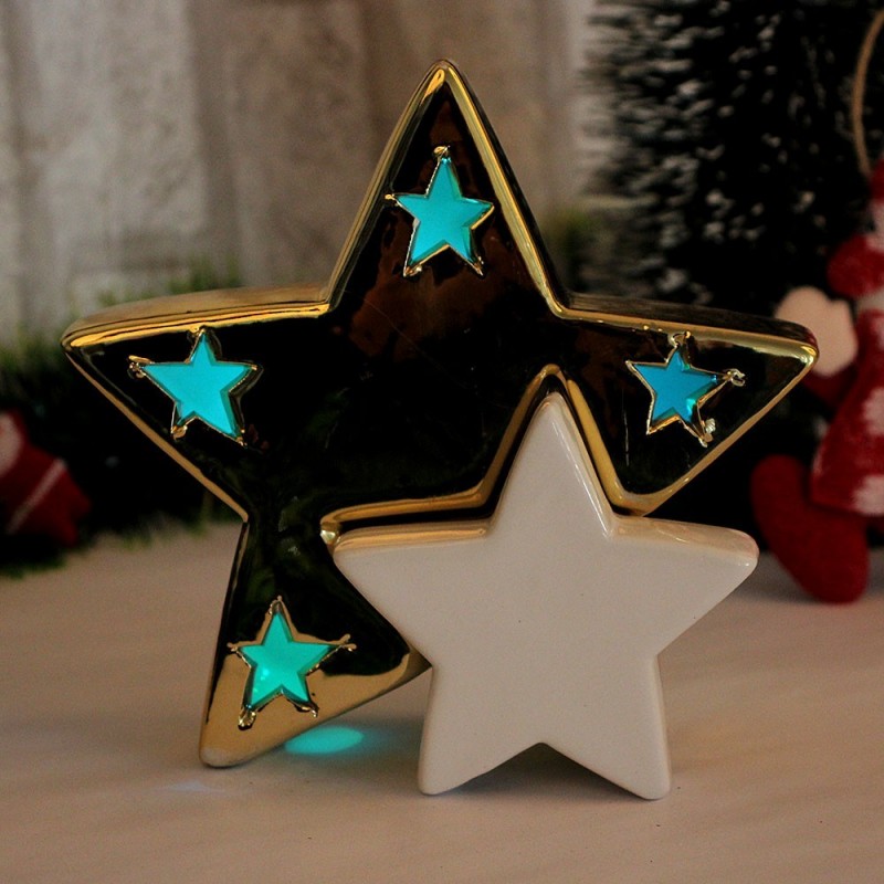 Enfeite Estrela De Porcelana Com LED Decoração Natal - Feira da Madrugada SP