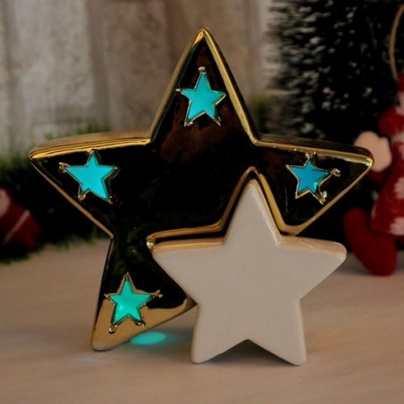 Enfeite Estrela De Porcelana Com LED Decoração Natal - Feira da Madrugada SP