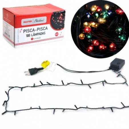Pisca Pisca 100 Lâmpadas Colorido Natal 3,5 Metros 127V - Feira da Madrugada SP