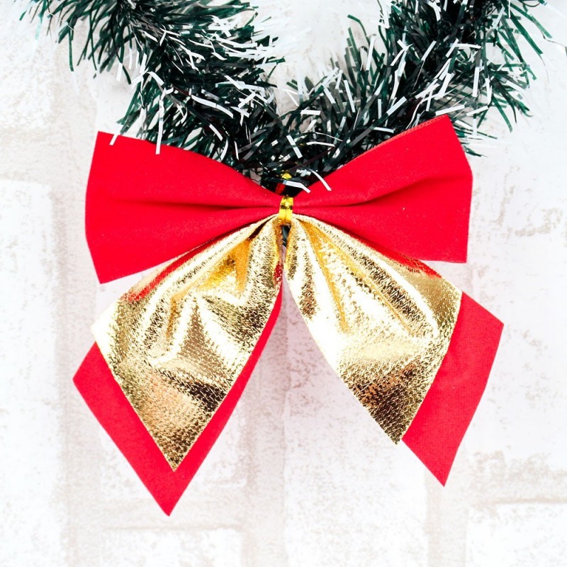 Kit 3 Laços Decorativos Vermelho Dourado Enfeite Natal 12 Cm - Feira da Madrugada SP