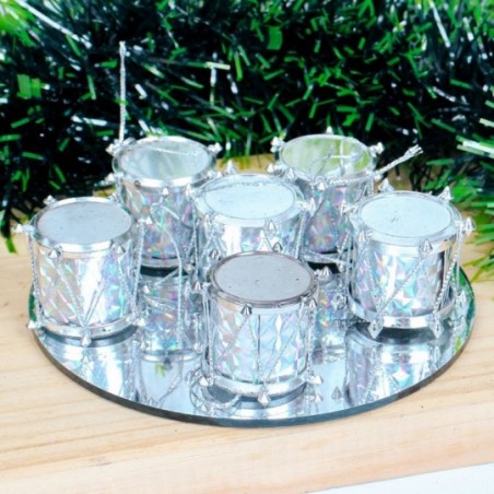 Enfeite Tambor De Natal Pendente 6 Peças Cintilante 3 Cm - Feira da Madrugada SP