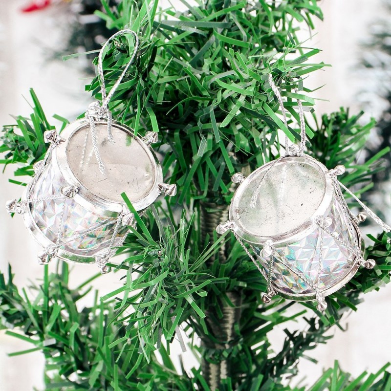 Enfeite Tambor De Natal Pendente 6 Peças Cintilante 3 Cm - Feira da Madrugada SP