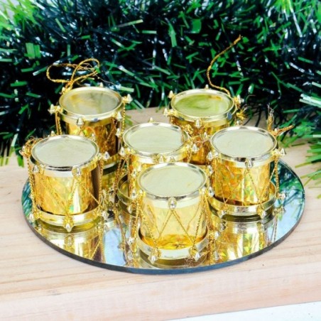 Enfeite Tambor De Natal Pendente 6 Peças Cintilante 3 Cm - Feira da Madrugada SP