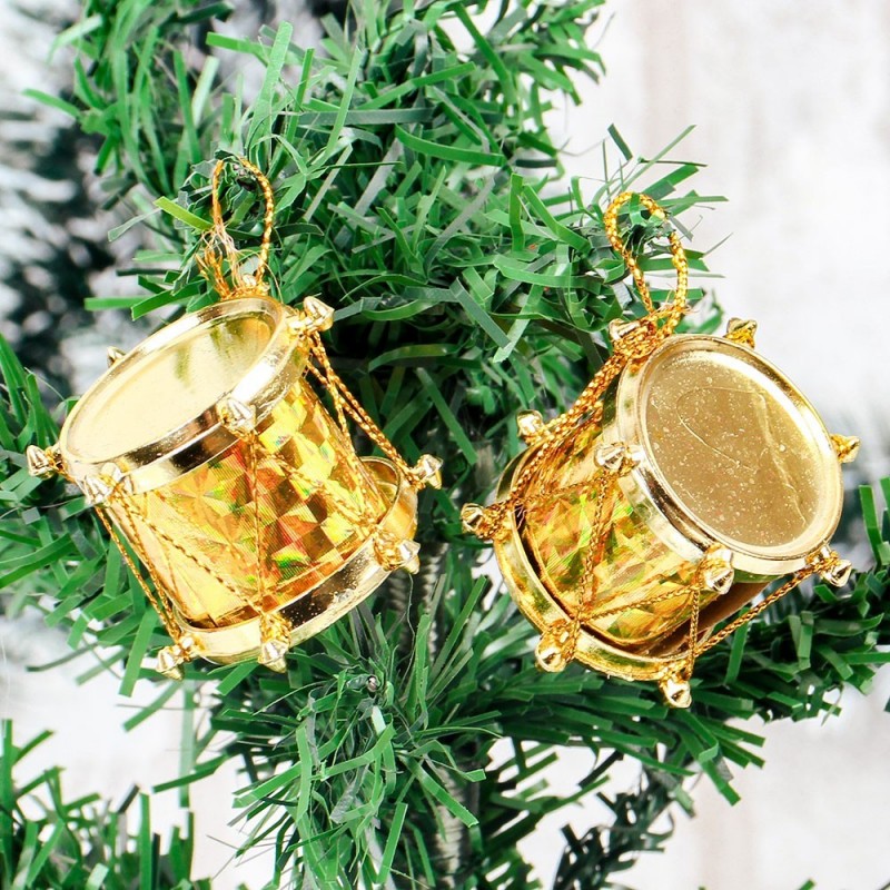 Enfeite Tambor De Natal Pendente 6 Peças Cintilante 3 Cm - Feira da Madrugada SP