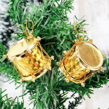 Enfeite Tambor De Natal Pendente 6 Peças Cintilante 3 Cm - Feira da Madrugada SP