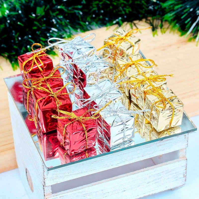 Kit 100 Peças Enfeites De Natal Pendurar Presentes Sinos Bolas