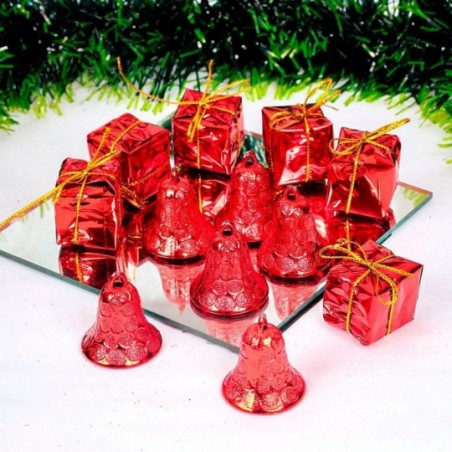 Kit 100 Peças Enfeites De Natal Pendurar Presentes Sinos Bolas