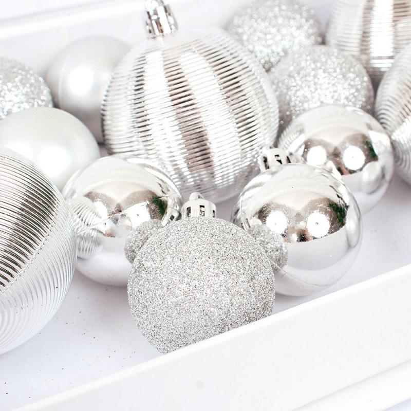 Kit 17 Bolas De Natal Para Árvore Cor Prata Grande Pequena - Feira da Madrugada SP