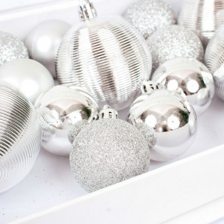 Kit 17 Bolas De Natal Para Árvore Cor Prata Grande Pequena - Feira da Madrugada SP