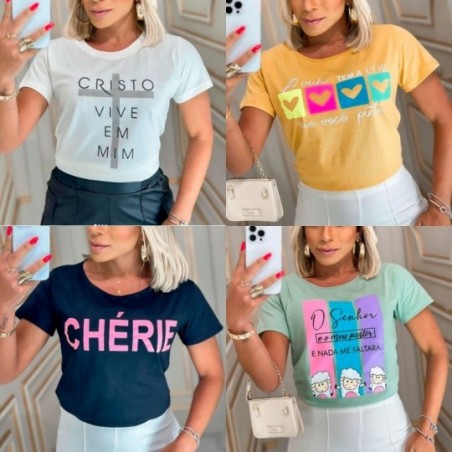 Blusa T-shirt Estampada Feminina Manga Curta Baby Look - Feira da Madrugada SP