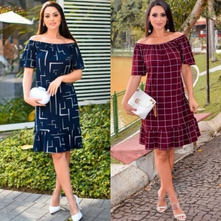 Vestido Feminino Curto Ciganinha Ombro A Ombro Manga Curta - Feira da Madrugada Sp