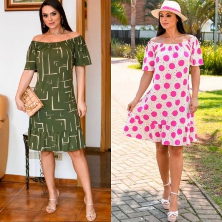 Vestido Feminino Curto Ciganinha Ombro A Ombro Manga Curta - Feira da Madrugada Sp