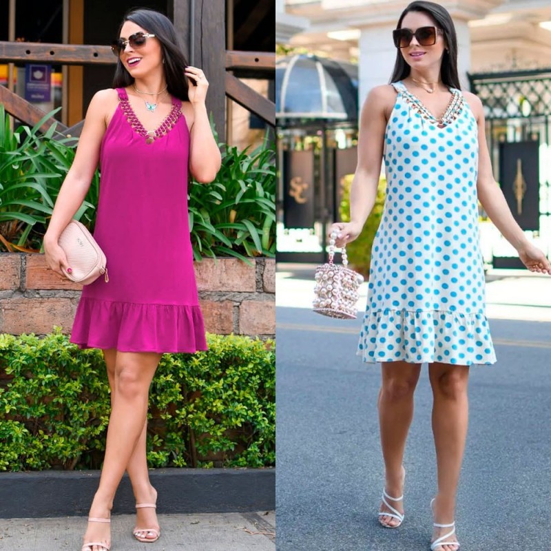 Vestido Regata Feminino Decote Com Argolas Douradas Curto - Feira da Madrugada SP