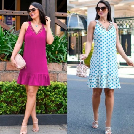 Vestido Regata Feminino Decote Com Argolas Douradas Curto - Feira da Madrugada SP