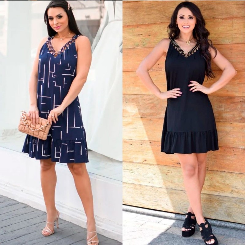 Vestido Regata Feminino Decote Com Argolas Douradas Curto - Feira da Madrugada SP