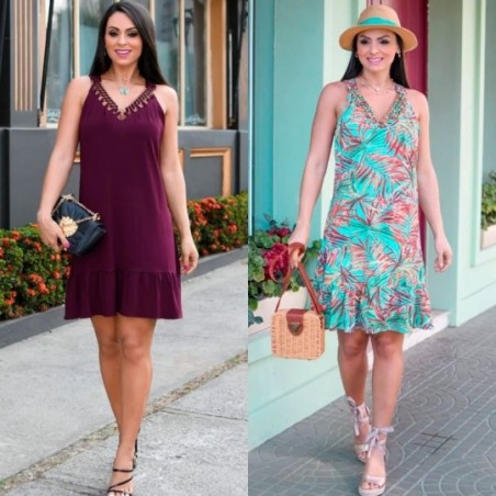 Vestido Regata Feminino Decote Com Argolas Douradas Curto - Feira da Madrugada SP