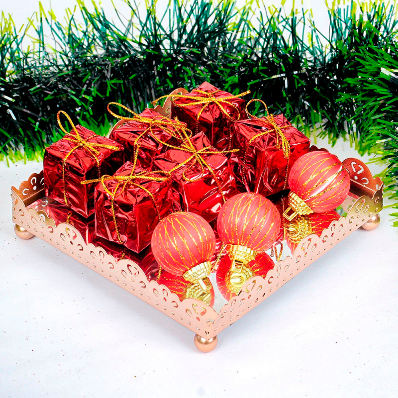 Kit Mini Árvore 30cm 25 Galhos + 22 Enfeites De Natal - Compre Agora!