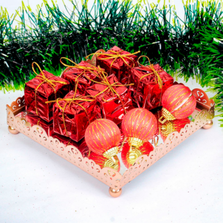 Kit Mini Árvore 30cm 25 Galhos + 22 Enfeites De Natal - Compre Agora!