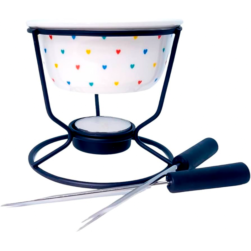 Conjunto Para Fondue De Cerâmica 5 Peças Corações Coloridos - Compre Agora!