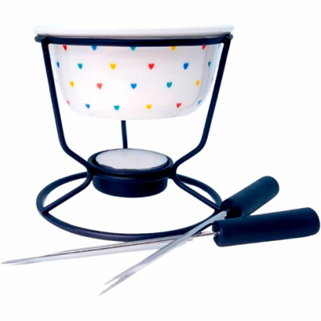 Conjunto Para Fondue De Cerâmica 5 Peças Corações Coloridos - Compre Agora!