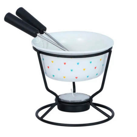 Conjunto Para Fondue De Cerâmica 5 Peças Corações Coloridos - Compre Agora!