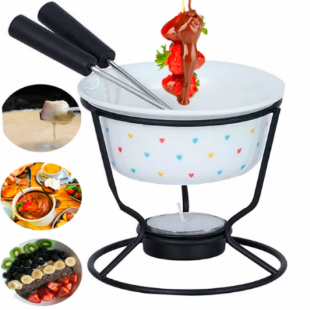Conjunto Para Fondue De Cerâmica 5 Peças Corações Coloridos - Compre Agora!