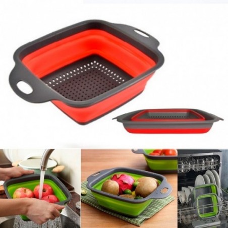 Escorredor De Alimentos Em Silicone Retrátil Quadrado Com Alça - Feira da Madrugada SP