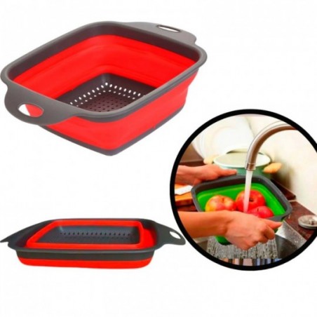 Escorredor De Alimentos Em Silicone Retrátil Quadrado Com Alça - Feira da Madrugada SP