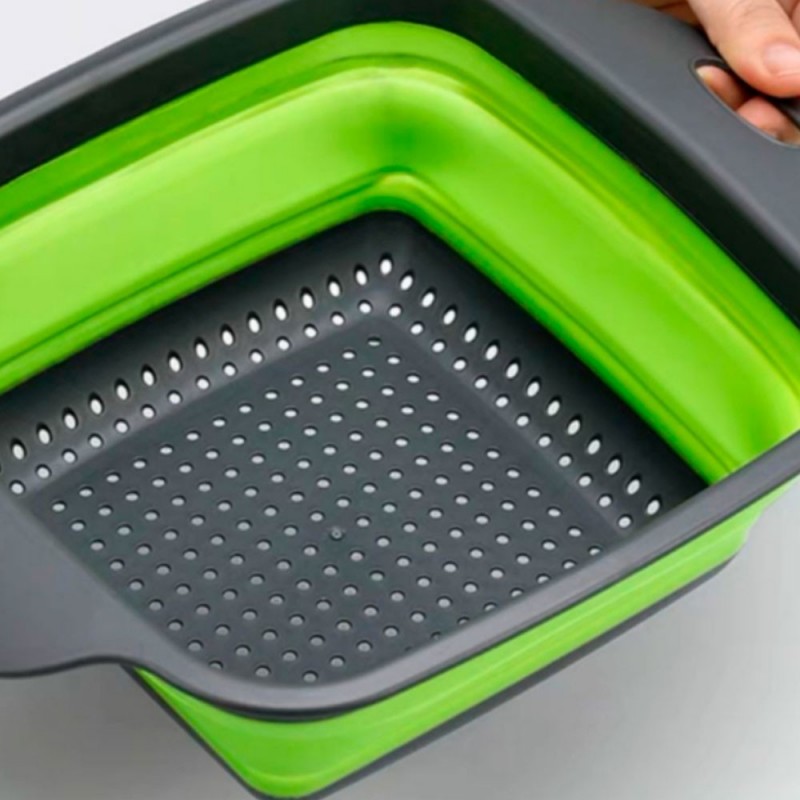 Escorredor De Alimentos Em Silicone Retrátil Quadrado Com Alça - Feira da Madrugada SP