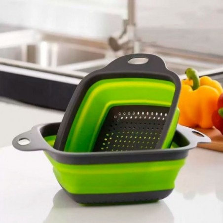 Escorredor De Alimentos Em Silicone Retrátil Quadrado Com Alça - Feira da Madrugada SP