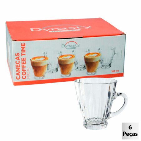 Kit Caneca Coffee Time De Vidro 6 Peças 180ml - Compre Agora!