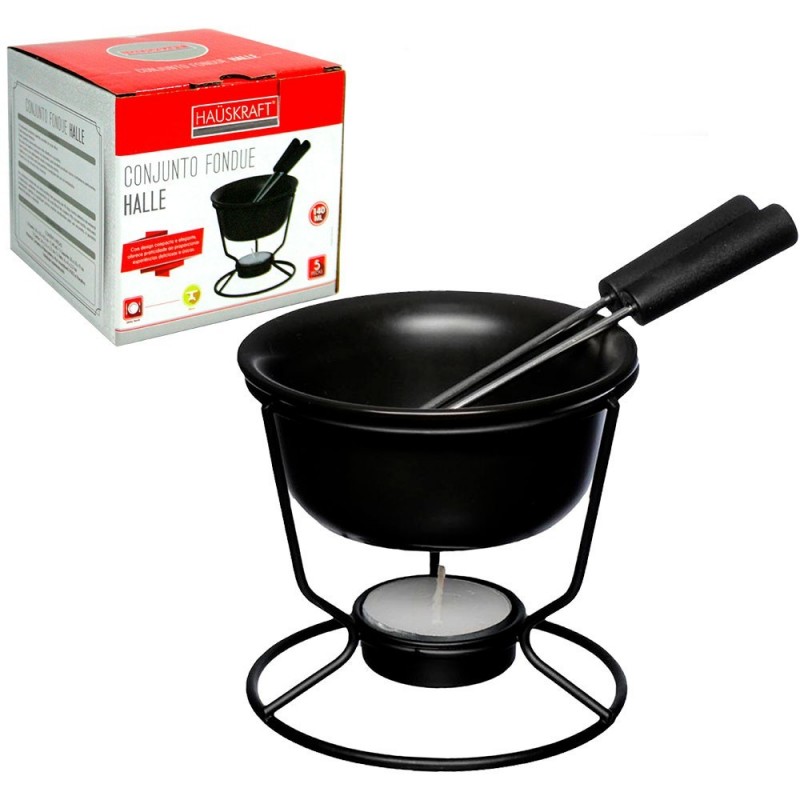 Conjunto Para Fondue Em Cerâmica Preto 5 Peças A Vela 140ml - Feira da Madrugada sp
