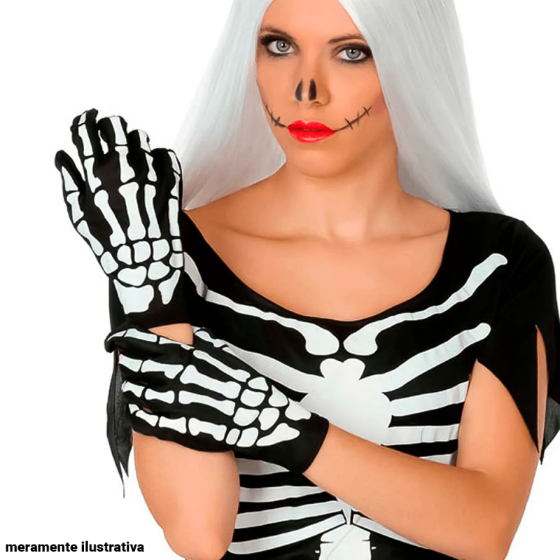 Luva Esqueleto De Poliéster Halloween Com Estampa De Mão - Compre Agora!