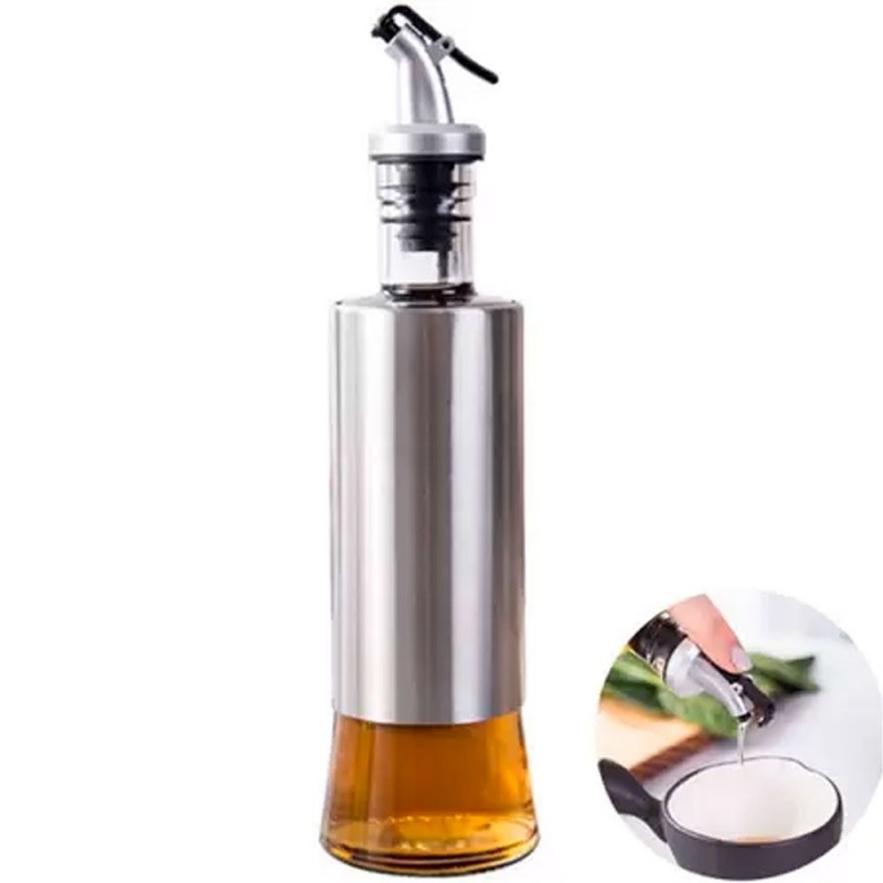 Porta Azeite E Vinagre De Vidro Cristal Prata 200Ml - Feira da Madrugada SP