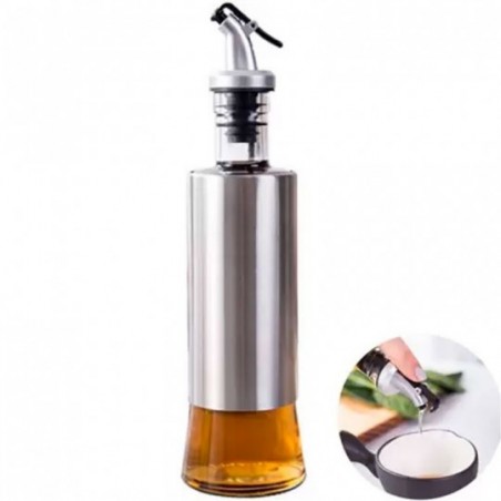 Porta Azeite E Vinagre De Vidro Cristal Prata 200Ml - Feira da Madrugada SP