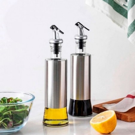 Porta Azeite E Vinagre De Vidro Cristal Prata 200Ml - Feira da Madrugada SP