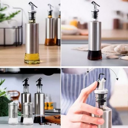 Porta Azeite E Vinagre De Vidro Cristal Prata 200Ml - Feira da Madrugada SP