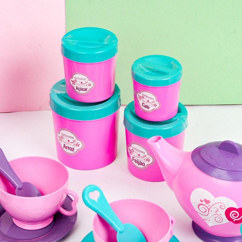 Kit Brincando De Cozinha Rosa Com 24 Peças Infantil