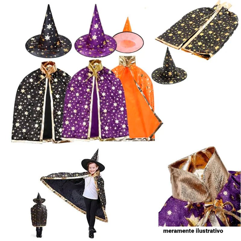 Kit Bruxa Fantasia Halloween Com Chapéu E Capa Estampado - Compre Agora!