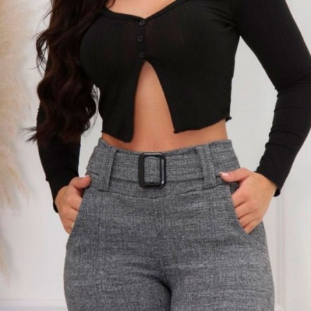 Calça Skinny Social Feminina Malha Cinto Embutido Cintura Alta