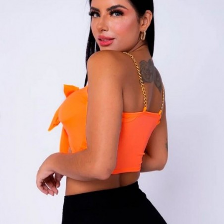 Cropped Blusa Com Alça Corrente Bojo Amarração Feminina - Feira da Madrugada SP